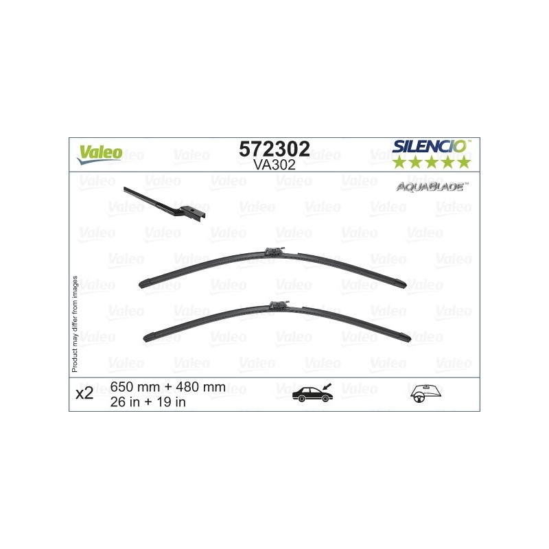 VALEO VA302 650-480MM X2 SILENCIO AQUABLADE - 572302 - VOLVO XC60 09/17-