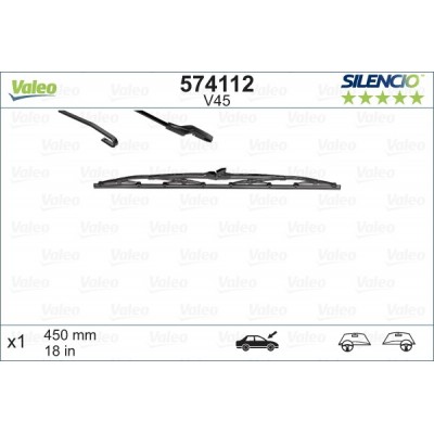 VALEO V45 450MM X1 SILENCIO CONVENCIONAL - 574112 - NISSAN Platina 4 Doors (fitting hook) 1999-2008