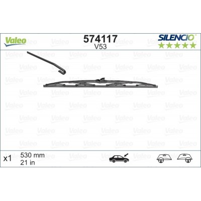 VALEO V53 530MM X1 SILENCIO CONVENCIONAL - 574117 - NISSAN Platina 4 Doors (fitting hook) 1999-2008