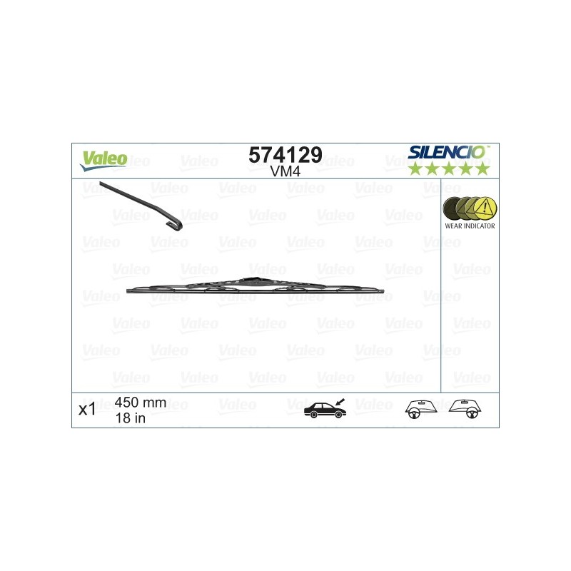 VALEO VM4 450MM X1 SILENCIO CONVENCIONAL - 574129 - DACIA Duster 1 (fitting hook) 11/14-10/16