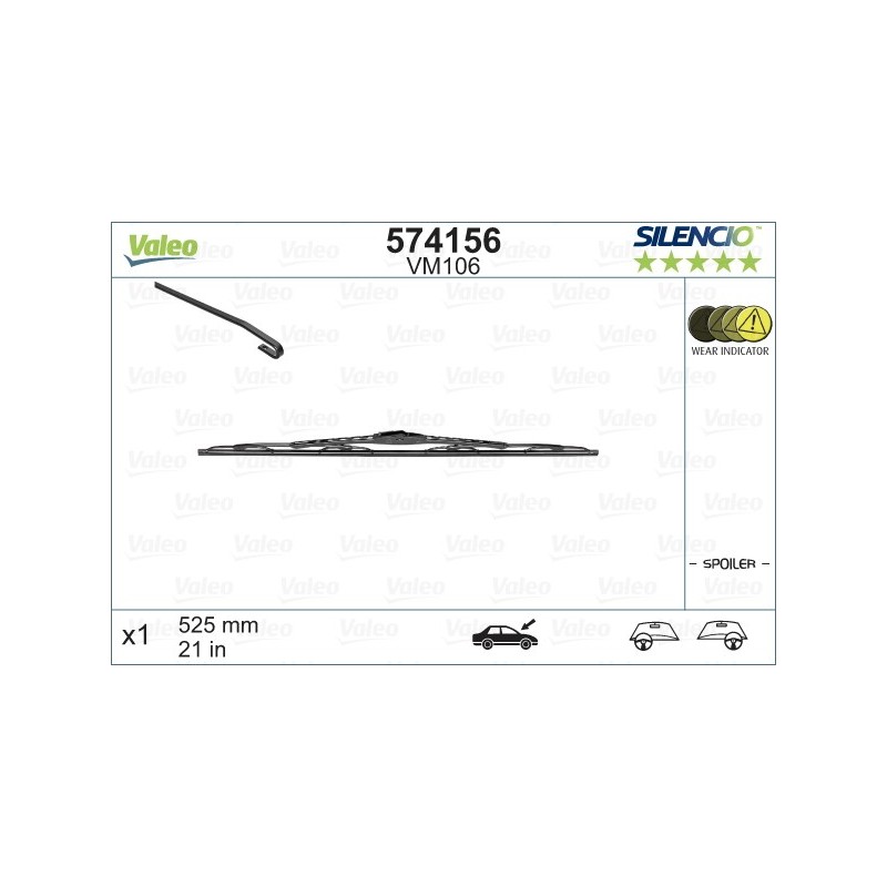 VALEO VM106 525MM X1 SILENCIO CONVENCIONAL - 574156 - AUDI A4 (8D2,B5) 4 Doors 06/94-01/95