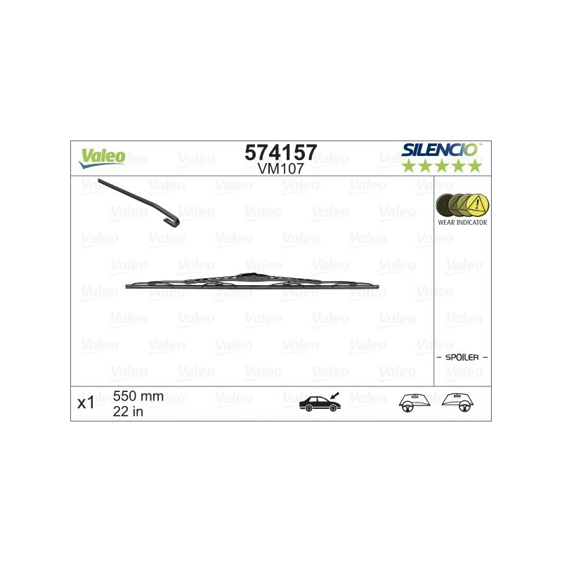 VALEO VM107 550MM X1 SILENCIO CONVENCIONAL - 574157 - JAGUAR XK Series XK Cabriolet 03/06-09/14