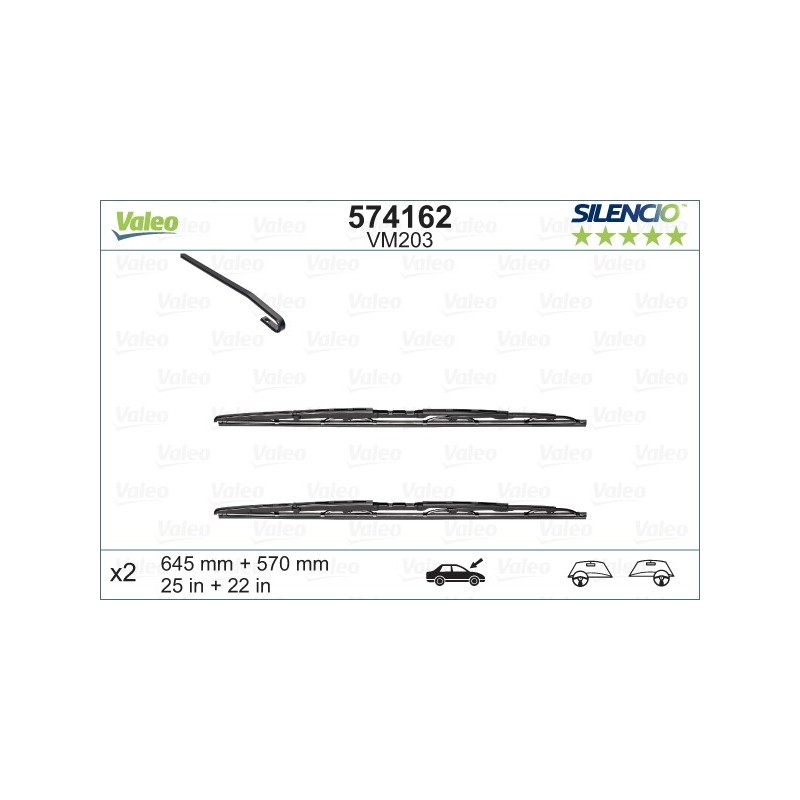 VALEO VM203 645-570MM X2 SILENCIO CONVENCIONAL - 574162 - BMW 5-Series (E39) 4 Doors 11/95-04/03