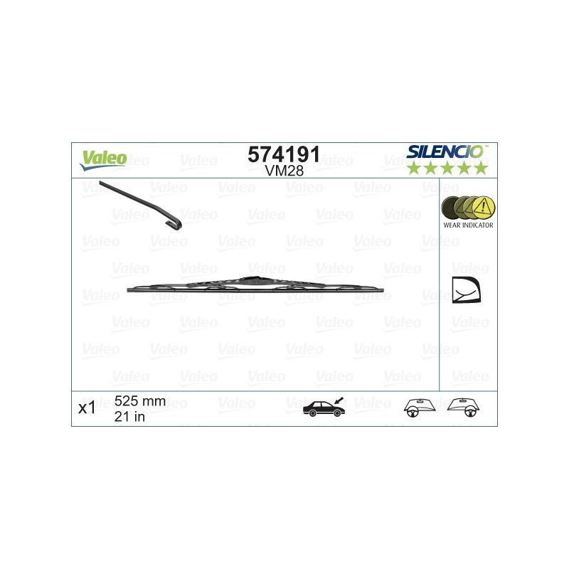 VALEO VM28 525MM X1 SILENCIO CONVENCIONAL - 574191 - AUDI A4 (8D2,B5) 4 Doors 02/99-01/01