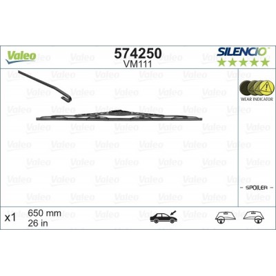 VALEO VM111 650MM X1 SILENCIO CONVENCIONAL - 574250 - CITROEN Jumpy 3 (Hatchback) (fitting hook) 01/07-05/16