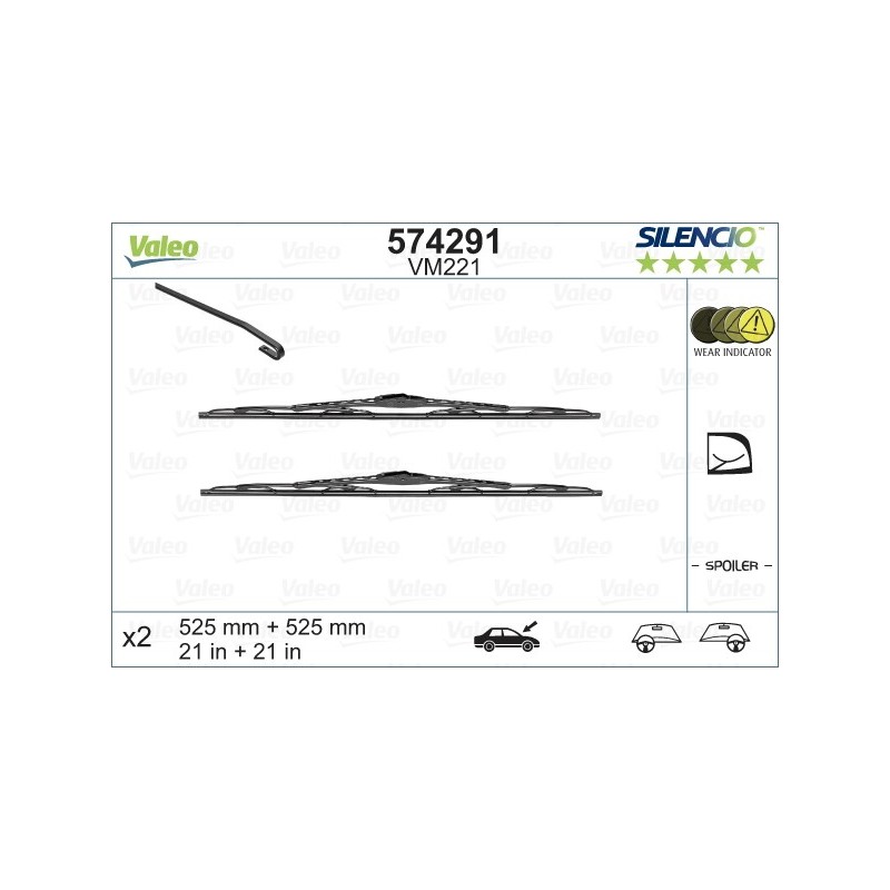 VALEO VM221 525-525MM X2 SILENCIO CONVENCIONAL - 574291 - AUDI A4 (8D2,B5) 4 Doors 02/95-01/99