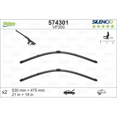 VALEO VF300 530-475MM X2 SILENCIO PLANA - 574301 - VOLKSWAGEN Golf 4 3/5 Doors 07/02-10/03