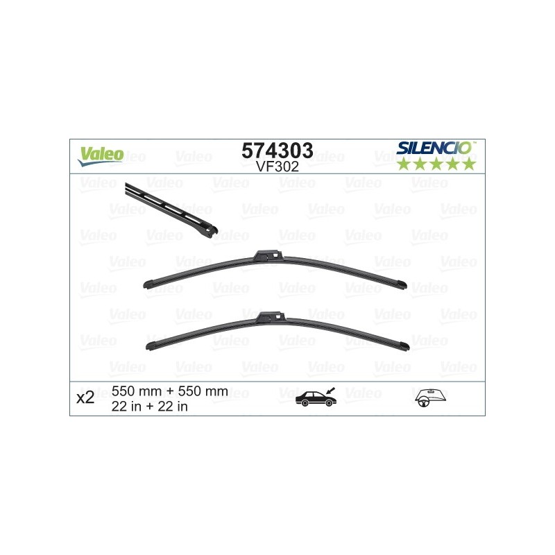 VALEO VF302 550-550MM X2 SILENCIO PLANA - 574303 - AUDI A4 (8EC,B7) 4 Doors 11/03-12/07