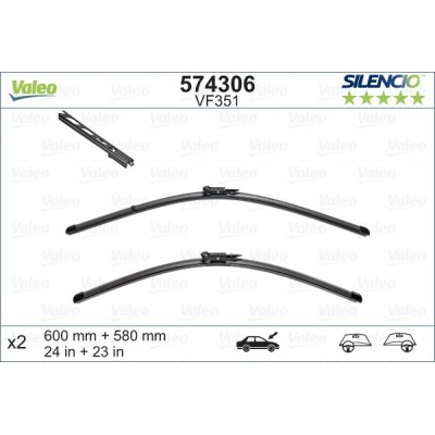 VALEO VF351 600-580MM X2 SILENCIO PLANA - 574306 - BMW 5-Series (E60) 4 Doors 05/03-02/10