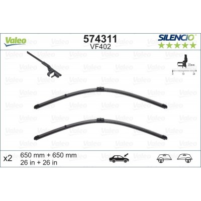 VALEO VF402 650-650MM X2 SILENCIO PLANA - 574311 - MERCEDES CLS-Class -219 4 Doors (fitting sidelock) 10/04-12/10