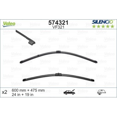 VALEO VF321 600-475MM X2 SILENCIO PLANA - 574321 - BMW 3-Series (E90) 4 Doors (fitting sidelock) 03/05-09/09