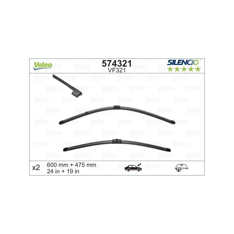 VALEO VF321 600-475MM X2 SILENCIO PLANA - 574321 - BMW 3-Series (E90) 4 Doors (fitting sidelock) 03/05-09/09