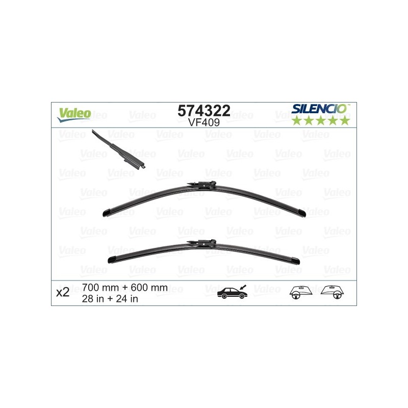 VALEO VF409 700-600MM X2 SILENCIO PLANA - 574322 - PEUGEOT 307 CC CoupÃ©/Cabriolet 07/03-03/05