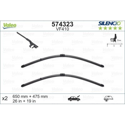 VALEO VF410 650-475MM X2 SILENCIO PLANA - 574323 - CITROEN C5 1 5 Doors 09/04-03/08