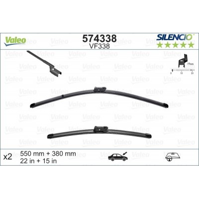 VALEO VF338 550-380MM X2 SILENCIO PLANA - 574338 - FIAT Idea (fitting TopLock) 04/08-01/12