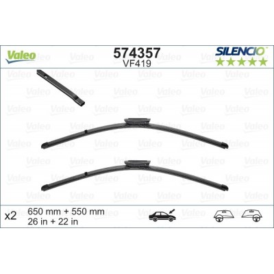 VALEO VF419 650-550MM X2 SILENCIO PLANA - 574357 - RENAULT ScÃ©nic 2 01/05-05/09