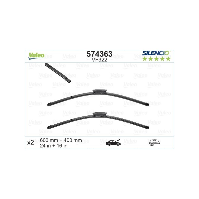 VALEO VF322 600-400MM X2 SILENCIO PLANA - 574363 - RENAULT Megane 3 5 Doors 11/08-12/15