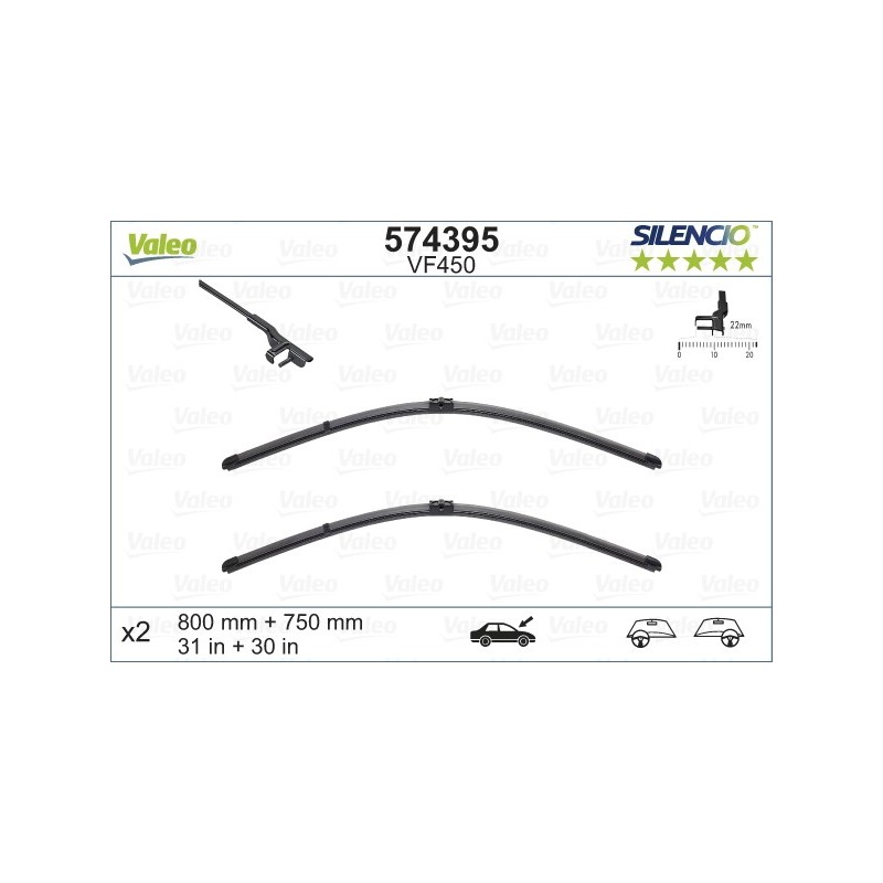 VALEO VF450 800-750MM X2 SILENCIO PLANA - 574395 - CITROEN C4 Picasso (fitting sidelock) 10/06-05/08