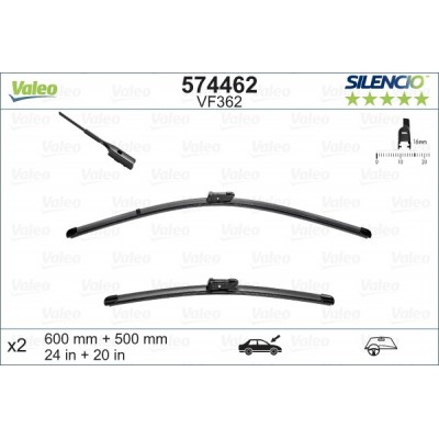 VALEO VF362 600-500MM X2 SILENCIO PLANA - 574462 - AUDI A4 (8K2,B8) 4 Doors 01/08-10/15