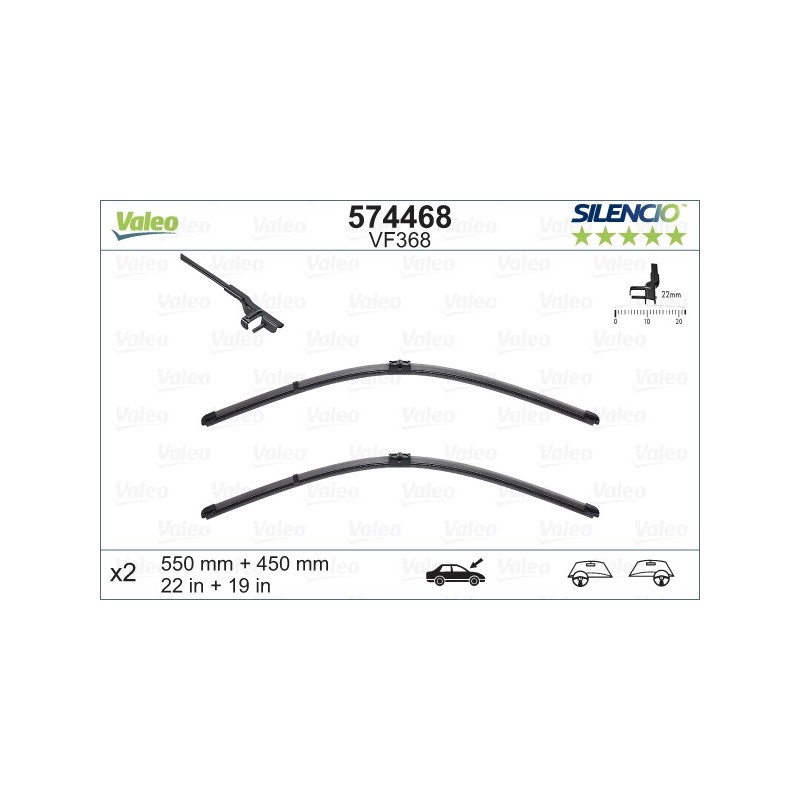 VALEO VF368 550-475MM X2 SILENCIO PLANA - 574468 - MERCEDES GLK-Class -204 (fitting sidelock) 09/08-02/14