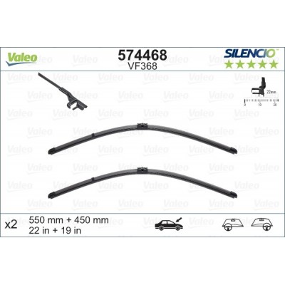 VALEO VF368 550-475MM X2 SILENCIO PLANA - 574468 - OPEL Astra H GTC 3 Doors 01/05-10/11