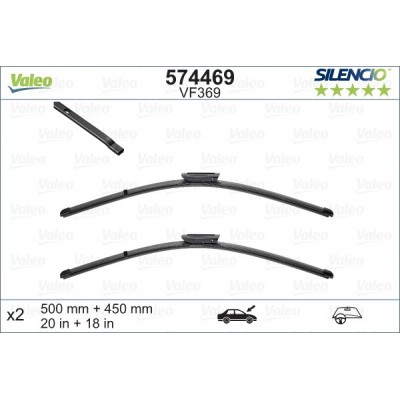 VALEO VF369 500-450MM X2 SILENCIO PLANA - 574469 - RENAULT Clio 2 Campus 3/5 Doors (fitting Gen2D) 06/09-08/11