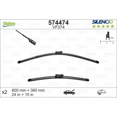 VALEO VF374 600-380MM X2 SILENCIO PLANA - 574474 - AUDI A1 (8X1) 3 Doors 09/10-