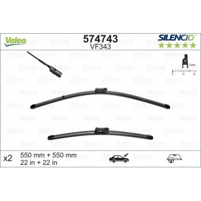 VALEO VF343 550-550MM X2 SILENCIO PLANA - 574743 - VOLKSWAGEN Beetle 2 CoupÃ© 12/11-