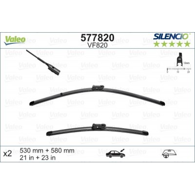 VALEO VF820 530-580MM X2 SILENCIO PLANA - 577820 - PORSCHE 911 (991 Series) CoupÃ© (fitting TopLock) 09/11-