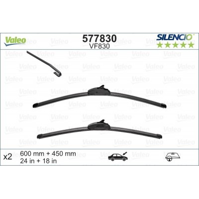 VALEO VF830 600-450MM X2 SILENCIO PLANA - 577830 - KIA Cee&#039;d SW Break (fitting hook) 10/09-08/12