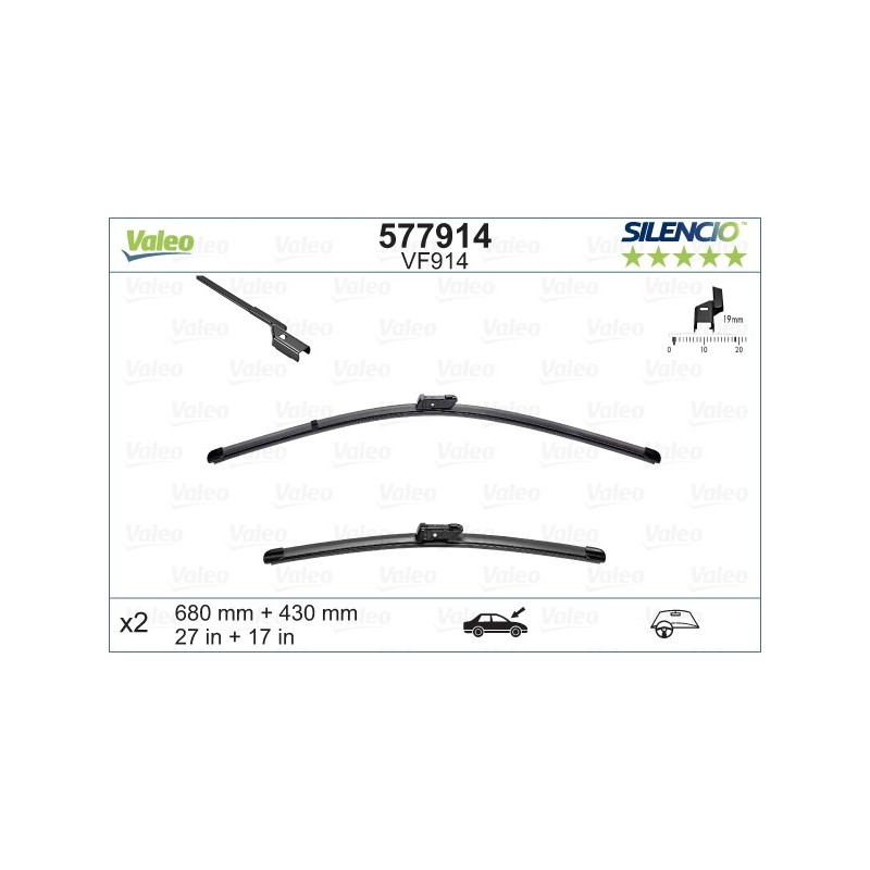 VALEO VF914 680-430MM X2 SILENCIO PLANA - 577914 - JAGUAR XE XE / XER 4 Doors 06/15-