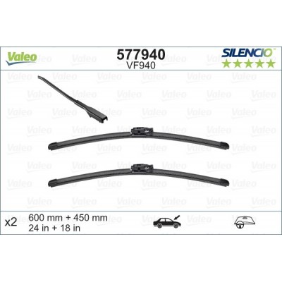 VALEO VF940 600-450MM X2 SILENCIO PLANA - 577940 - DACIA Duster 1 11/16-12/17