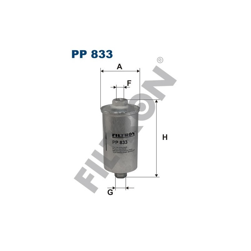 Filtro de Combustible Filtron PP833 Alfa Romeo 33, Audi 100,200, Citroën Jumper I, Ferrari, Fiat Coupe, Ducato, Punto I