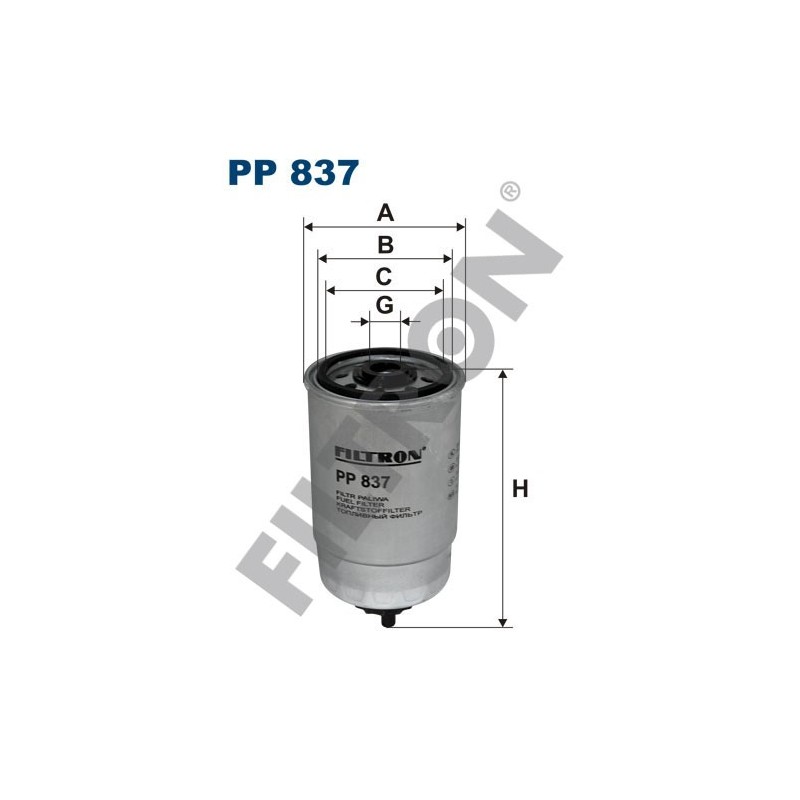 Filtro de Combustible Filtron PP837 Iveco, Jelcz, Steyr, Claas, New Holland, Alfa Romeo, Audi, Citroën, Daihatsu, Fiat, Ford